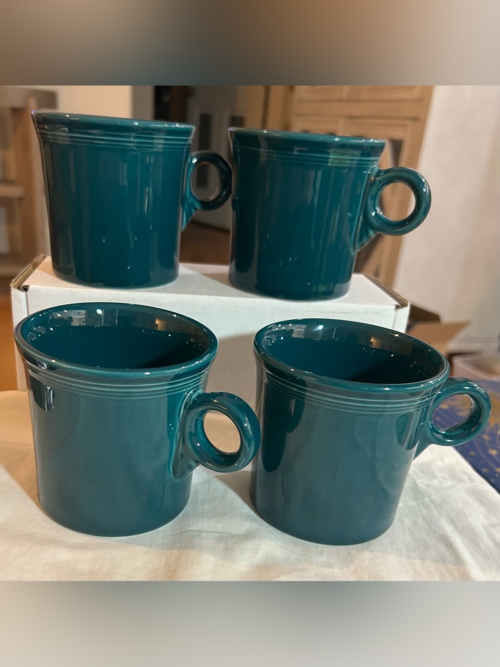 Set of 4 FiestaWare O-Ring Handle 10 oz Coffee Mugs “Evergreen” Retired Color